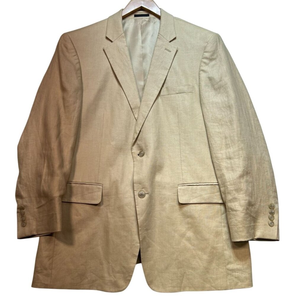 Andrew Fezza Men's Linen Blazer Sports Coat Jacket Long Sleeve Size 42R Tan
